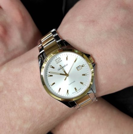 Srebrno-złoty szwajcarski męski zegarek z bransoletką A1264.2153Q