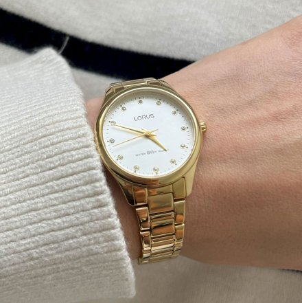 Złoty zegarek damski Lorus z klasyczną bransoletką RRS86VX9