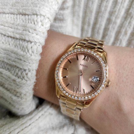 Różowozłoty zegarek damski Fossil Scarlette z kryształkami ES4318 
