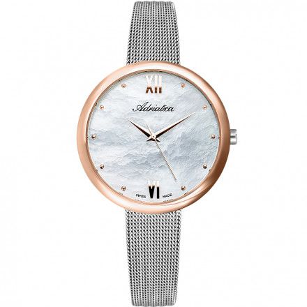 Klasyczny damski szwajcarski zegarek Adriatica z perłową tarczą A3632.R18FQ
