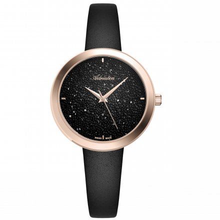Elegancki czarny zegarek z brokatową tarczą damski szwajcarski Adriatica A3646.9214Q