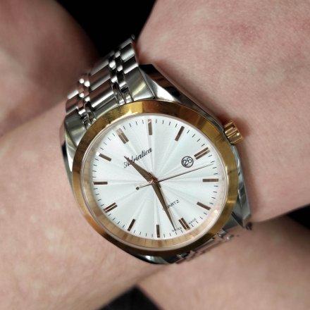 Męski szwajcarski zegarek Adriatica z bransoletką i złoconym pierścieniem A8202.R113Q