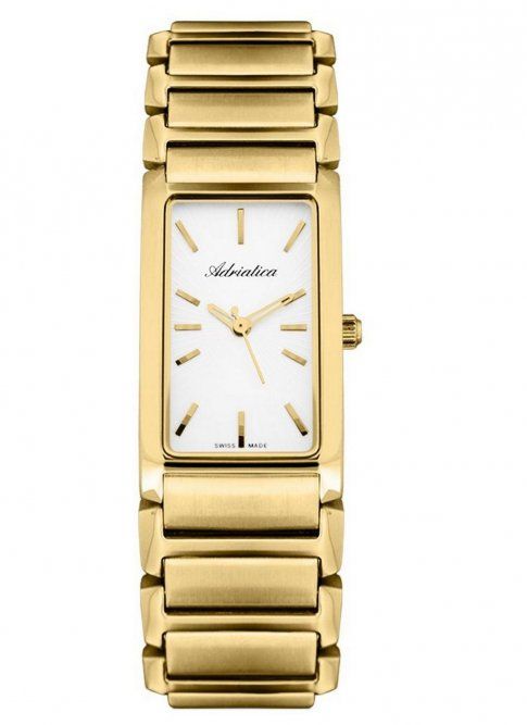 Złoty szwajcarski zegarek damski Adriatica prostokąt z bransoletką  A3643.1113Q - 759,00 zł - Otozegarki.pl