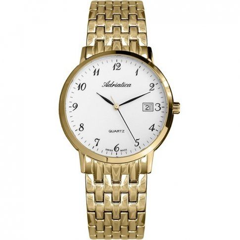 Złoty męski zegarek szwajcarski z cyferkami Adriatica A1243.1123QS - 660,00  zł - Otozegarki.pl