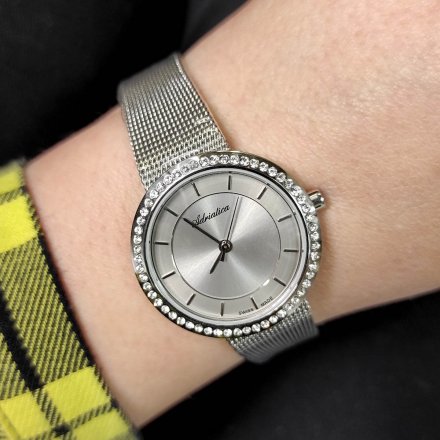 Srebrny szwajcarski zegarek damski Adriatica z kryształkami i bransoletką A3645.5117QZ
