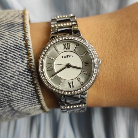 Srebrny zegarek damski Fossil Virginia z kryształkami ES3282 