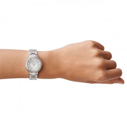 Srebrny zegarek damski Fossil Virginia z kryształkami ES3282 