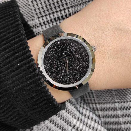 Czarny zegarek damski szwajcarski Adriatica z brokatową tarczą i paskiem A3646.5214Q