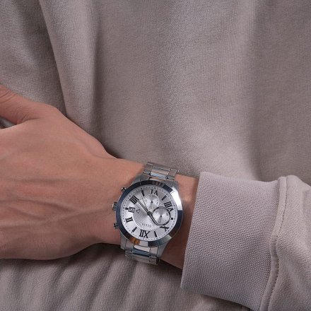 Srebrny zegarek męski Guess Atlas z bransoletką W0668G7