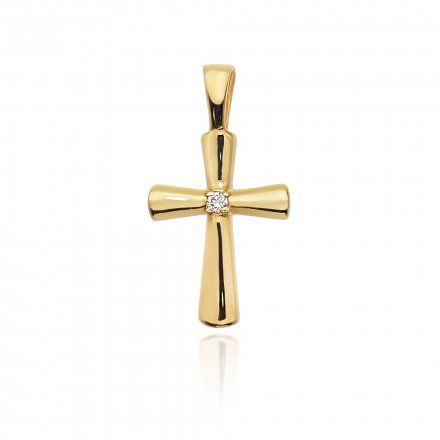 Złota zawieszka wisiorek krzyż z diamentem • Złoto 585 Brylant 0.0145ct