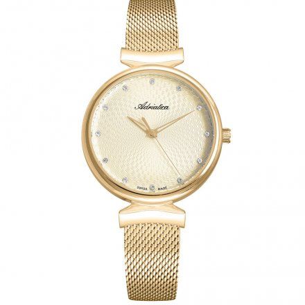Złoty szwajcarski zegarek damski Adriatica z kryształkami A3748.1141Q