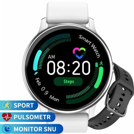 Smartwatch Pacific 09 Biały + Czarny Pasek | Kroki Kalorie Puls Sport Sen