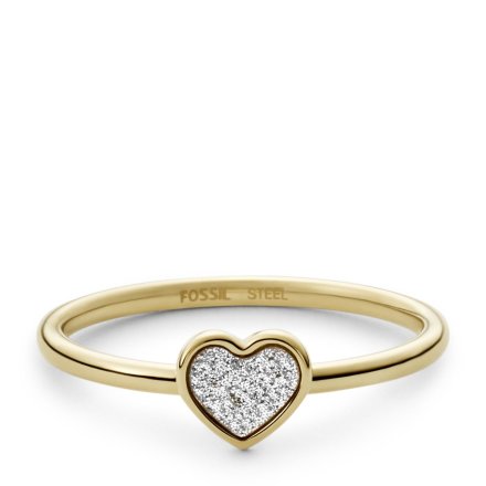 Złoty pierścionek Fossil z kryształowym sercem r. 16 JF03943710