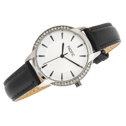 Srebrny damski zegarek z czarnym paskiem PACIFIC X6167-11