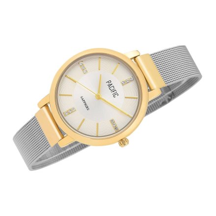 Srebrny damski zegarek ze złotą kopertą PACIFIC X6193-03