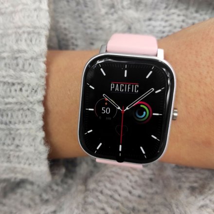 Pacific 20-8 Różowy smartwatch z funkcją rozmowy EKG Kroki Kalorie