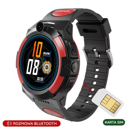 Smartwatch dla dziecka SIM GPS WIDEO ROZMOWY Czarno-czerwony Pacific 31-03 