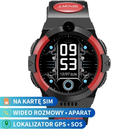 Smartwatch dla dziecka SIM GPS WIDEO ROZMOWY Czarno-czerwony Pacific 31-03 + TOREBKA KOMUNIJNA
