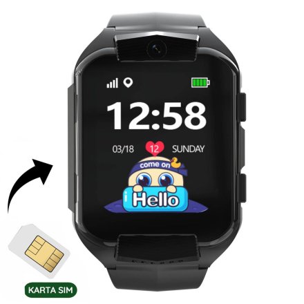 Smartwatch dla dzieci SIM GPS WIDEO ROZMOWY Czarny Pacific 32-01 + TOREBKA KOMUNIJNA