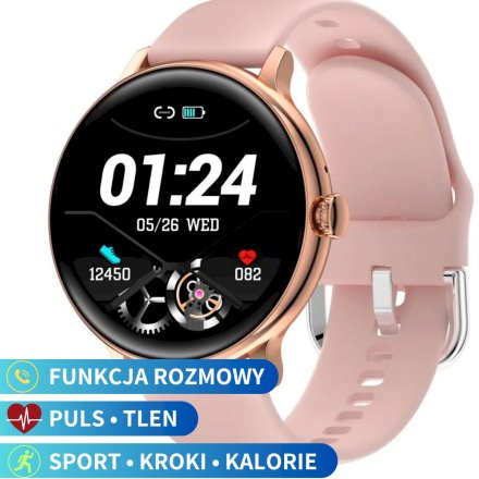 Damski smartwatch z funkcją rozmowy różowy Pacific 37-01 Sport Kalorie Puls Termometr