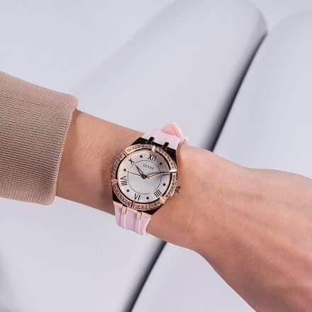 Różowy zegarek damski Guess Cosmo z kryształami GW0034L3