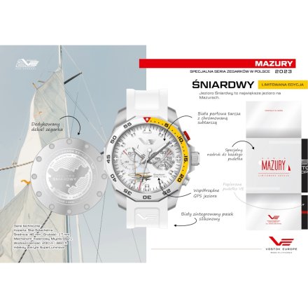Biały zegarek męski Vostok Europe Mazury 2023 Śniardwy 6S21/225A467