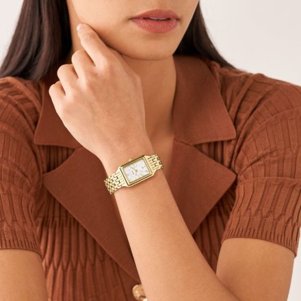 Fossil Raquel zegarek damski złoty prostokątny na bransolecie ES5220 