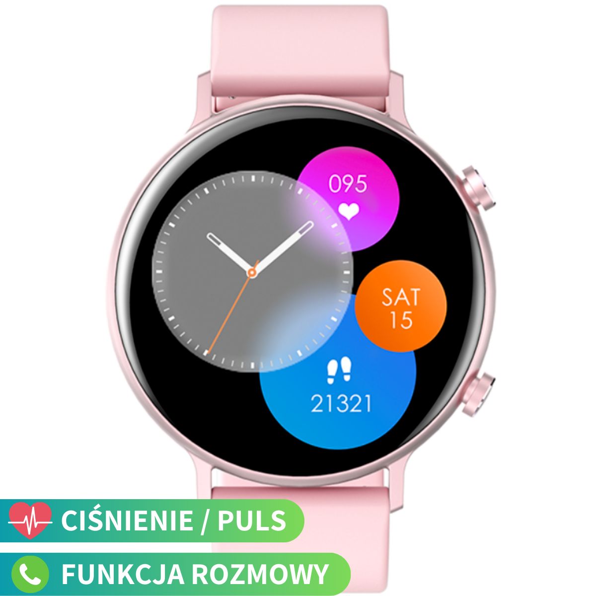 Różowy smartwatch z funkcją rozmowy Rubicon RNCE98 SMARUB192 - 179,00 zł -  Otozegarki.pl