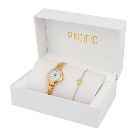 Prezent na Komunię złoty zegarek + bransoletka serce PACIFIC S6015-04