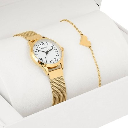 Prezent złoty zegarek + bransoletka serce PACIFIC X6131-02