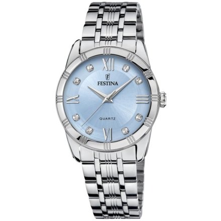 Srebrny zegarek damski Festina z błękitną tarczą 16940-E