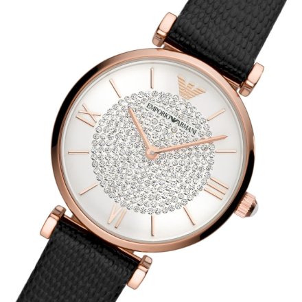 Zegarek damski Emporio Armani z kryształami i czarnym paskiem AR11387 Gianni T-Bar