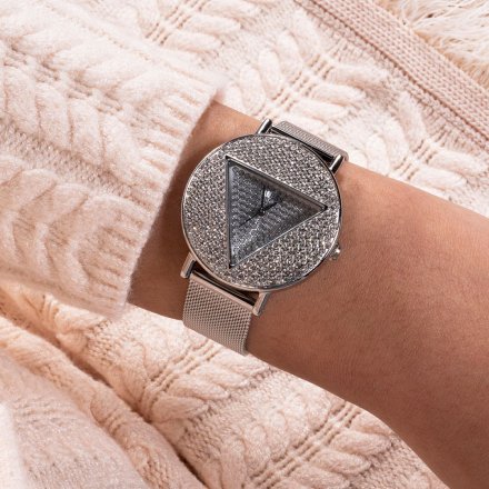 Srebrny zegarek damski Guess Iconic z bransoletką i kryształkami GW0477L1
