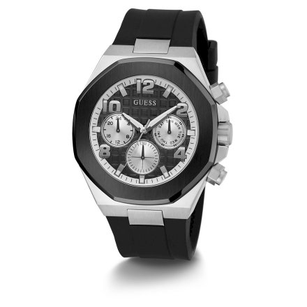 Srebrny  zegarek męski Guess Empire z czarnym paskiem GW0583G1