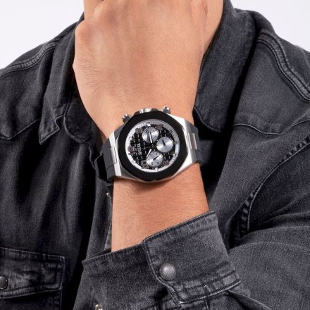 Srebrny  zegarek męski Guess Empire z czarnym paskiem GW0583G1