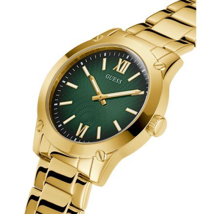 Złoty zegarek męski Guess Crescent z zieloną tarczą GW0574G2