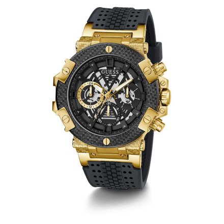 Złoto-czarny zegarek męski Guess Carbon z czarnym paskiem GW0486G2