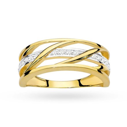 Złoty pierścionek przeplatany z jasnymi cyrkoniami r.13 • Złoto 333
