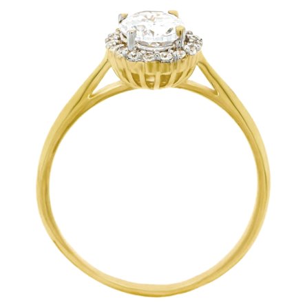 Złoty pierścionek zaręczynowy z dużą owalną cyrkonią r.15 • Złoto 333