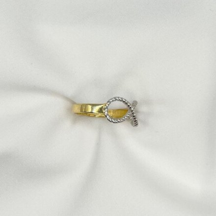 Złoty pierścionek ze znakiem nieskończoności w srebrnym odcieniu r.10 • Złoto 585