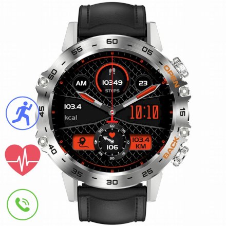 GRAVITY GT9-6 srebrno-czarny pasek skóra smartwatch męski z funkcją rozmowy