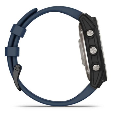 Srebrno-czarny zegarek Garmin quatix 7 Sapphire z granatowym paskiem i czujnikiem tętna HRM Elevate Ox 010-02582-61