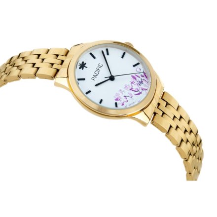 Złoty damski zegarek z kwiatami PACIFIC X6155-07