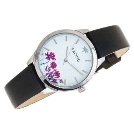 Srebrny damski zegarek z kwiatami na pasku PACIFIC X6155-06
