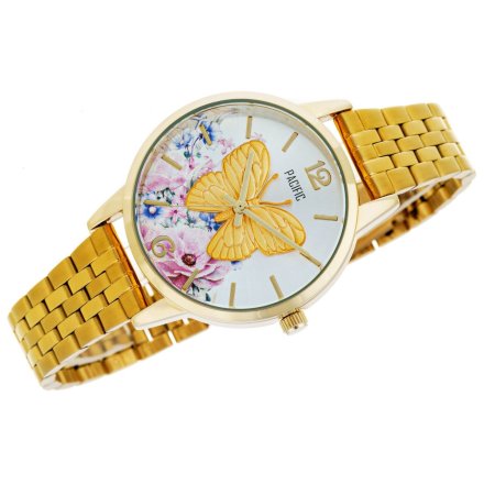 Złoty damski zegarek z motylem PACIFIC X6181-08