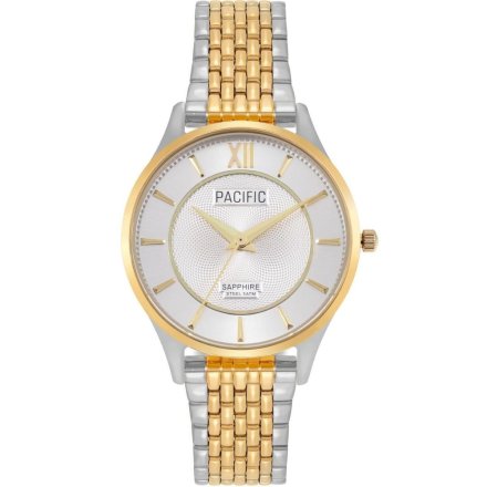 Srebrno-złoty damski zegarek ze szkłem szafirowym  PACIFIC S6027-04