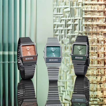 Grafitowy zegarek Casio Vintage w stylu Retro z brzoskwiniową tarczą AQ-800ECGG-4AEF