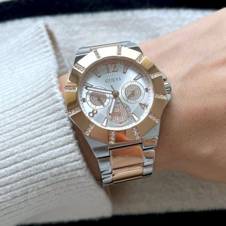 Różowozłoty zegarek damski Guess Sunray z kryształkami GW0616L3