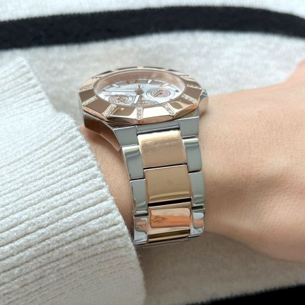 Różowozłoty zegarek damski Guess Sunray z kryształkami GW0616L3