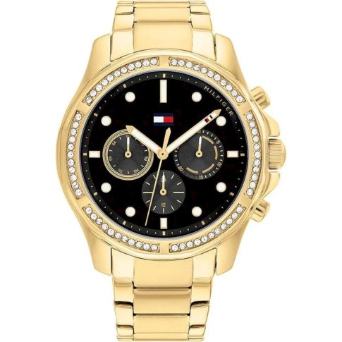 Złoty zegarek damski Tommy Hilfiger Brooklyn z czarną tarczą 1782570 -  824,00 zł - Otozegarki.pl